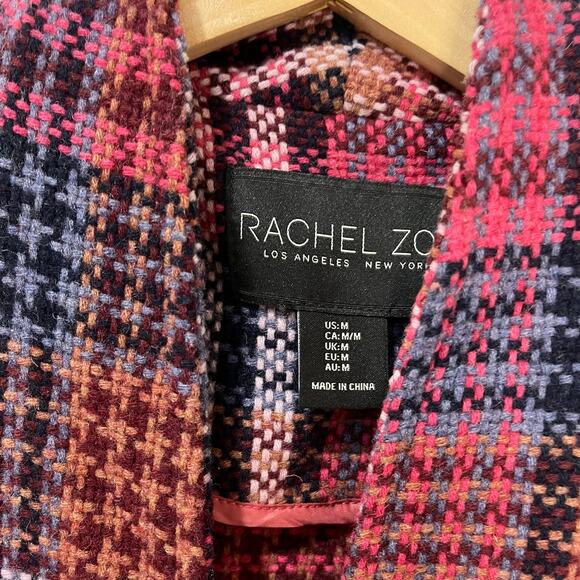 Rachel Zoe Plaid Tweed Wool Blend Coat Pink Check Longline Jacket Size M - Picture 7 of 9